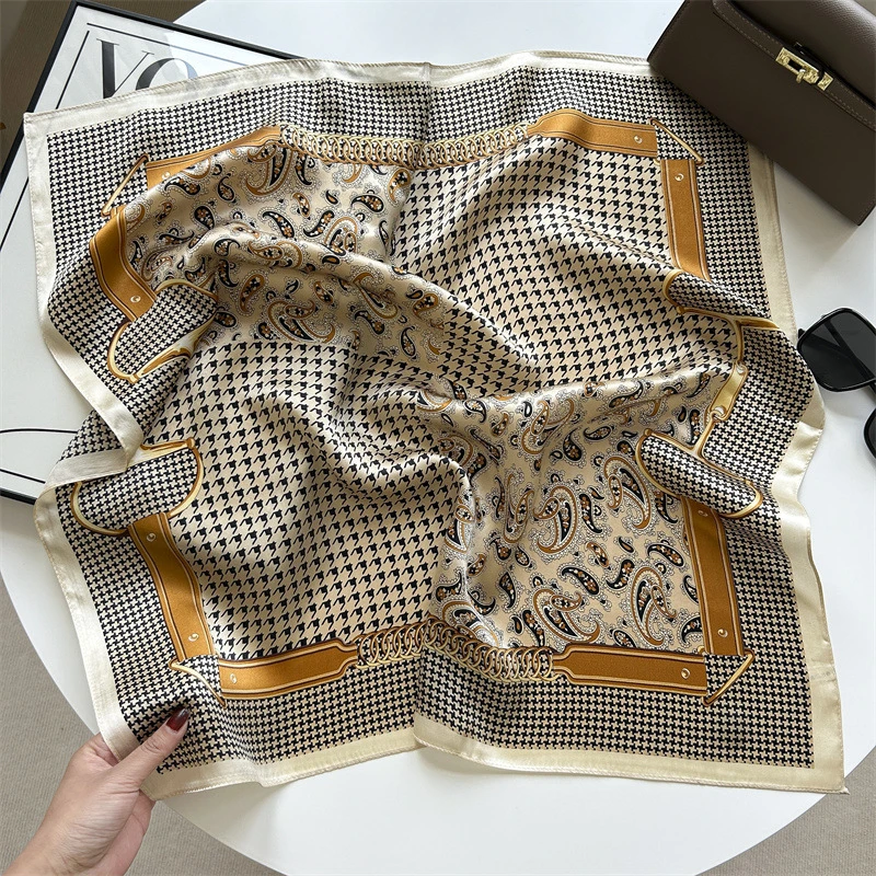 Dark brown printed silk scarf - Thumbnail 3
