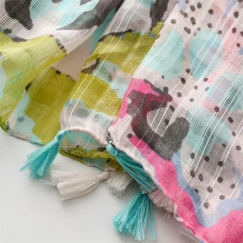 Pretty flower printed multicoloured tassel cotton hijab/orna