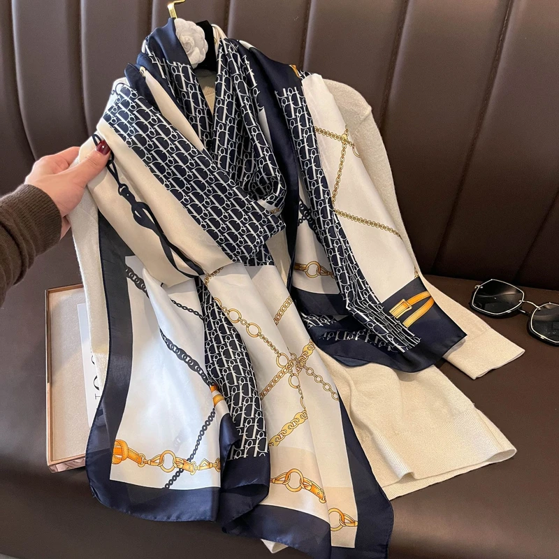 High quality navy blue & white printed hijab/orna