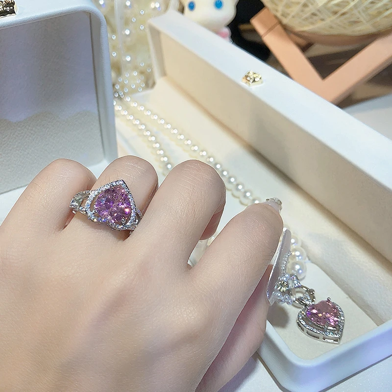 Heart Shaped Pink Zirconia Ring