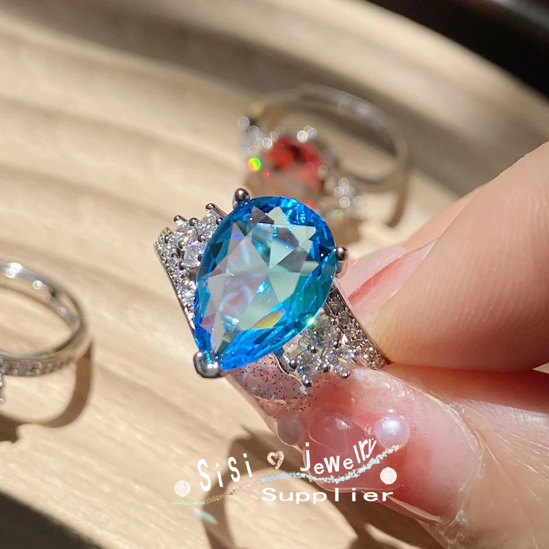 Blue Topaz Ring Pear Cut Simulated Ring