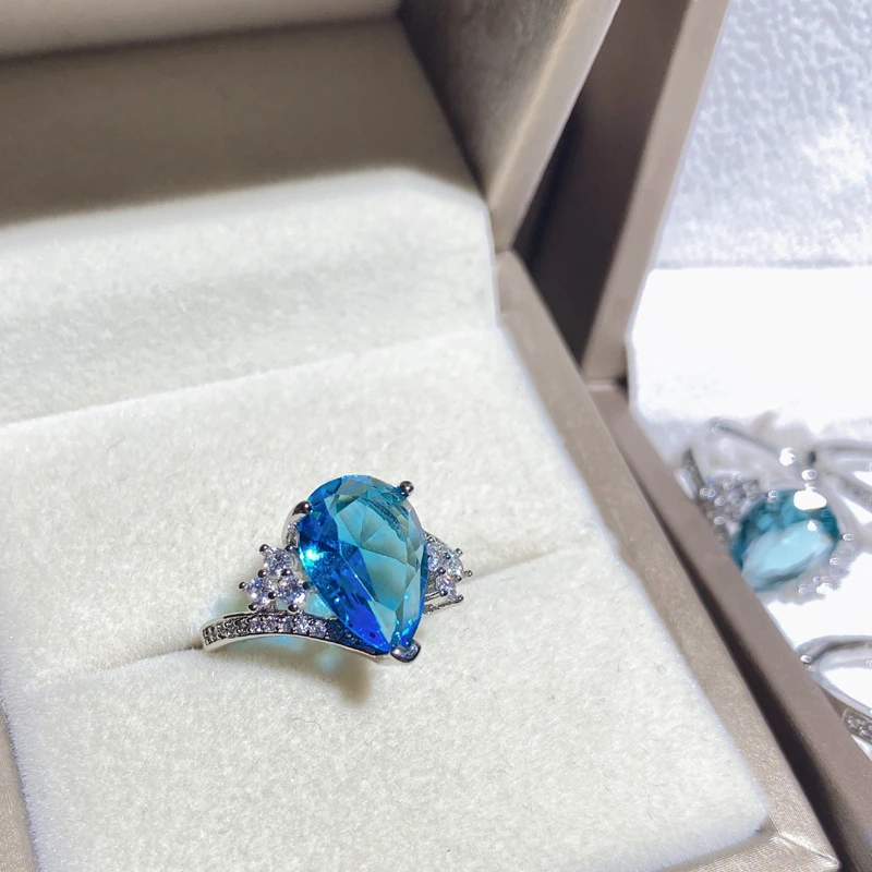Blue Topaz Ring Pear Cut Simulated Ring