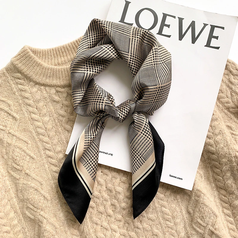Black brown printed square scarf