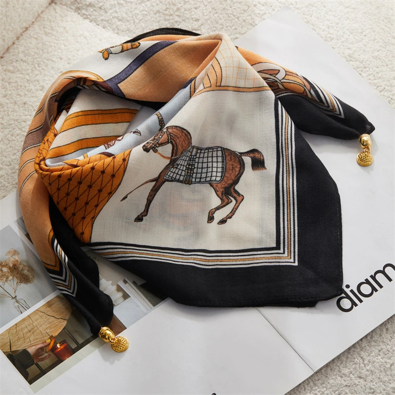 Colorful square silk scarf - Thumbnail 3