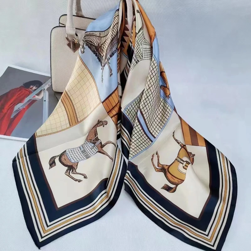 Colorful square silk scarf - Thumbnail 4
