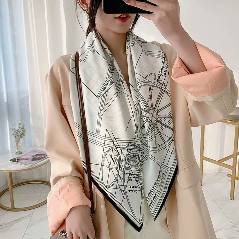Classy white color silk square scarf - Thumbnail 3