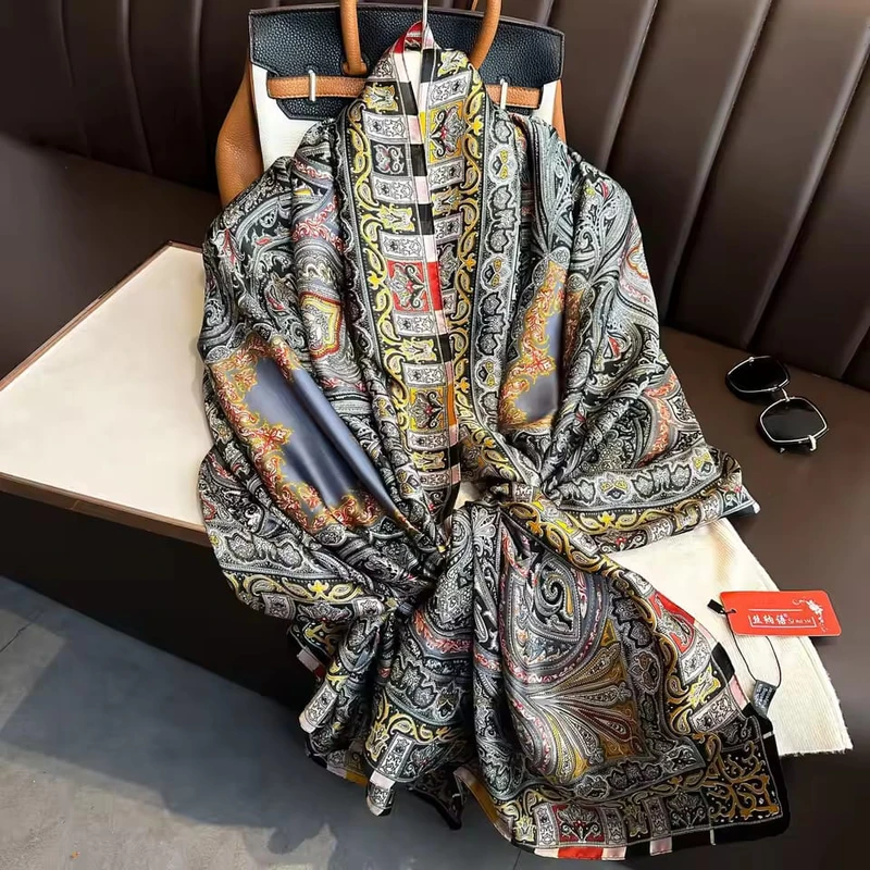 Boho style printed satin silk scarf(multicoloured)