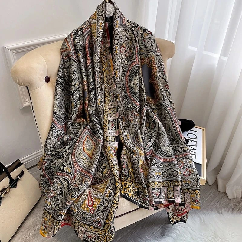 Boho style printed satin silk scarf(multicoloured)