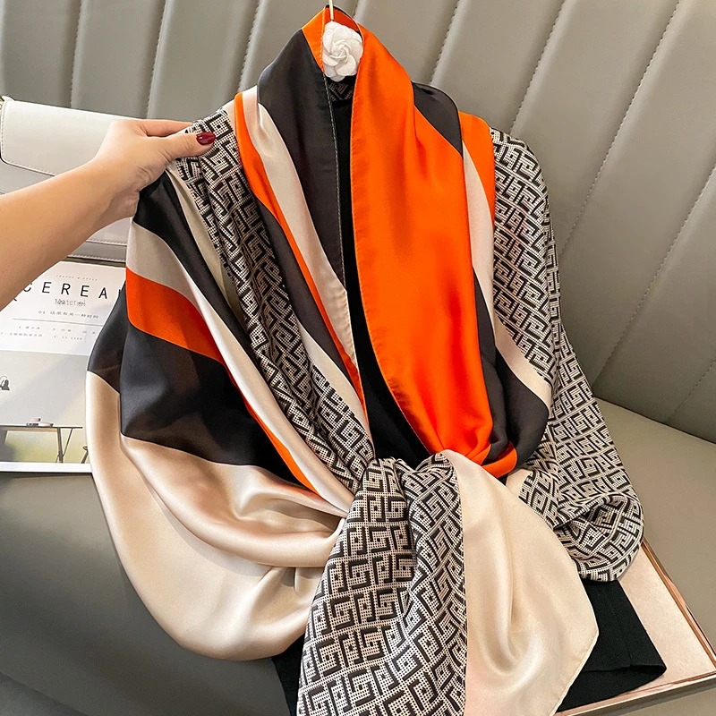 Elegant black orange mixed printed Silk hijab