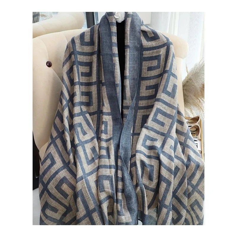 Elegant grey printed viscose cotton hijab / orna - Thumbnail 5