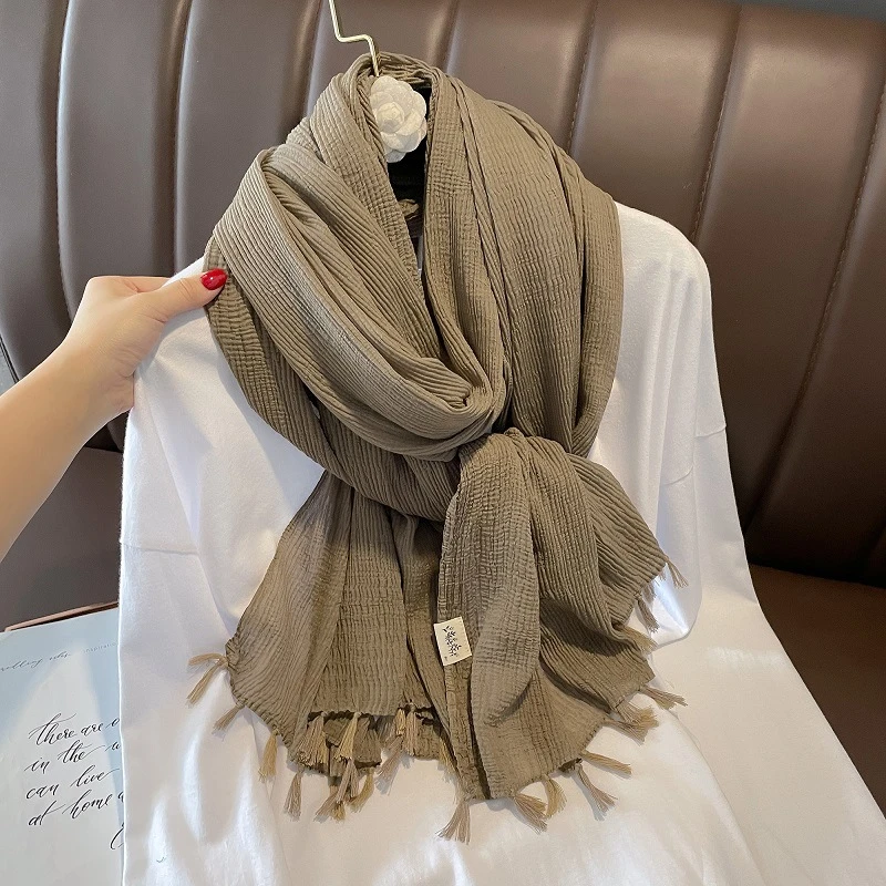 Sophisticated khaki color long cotton hijab / orna