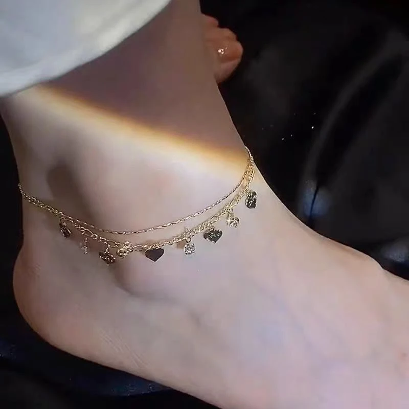Gorgeous Love Shape Rhinestone Double Layer Anklet