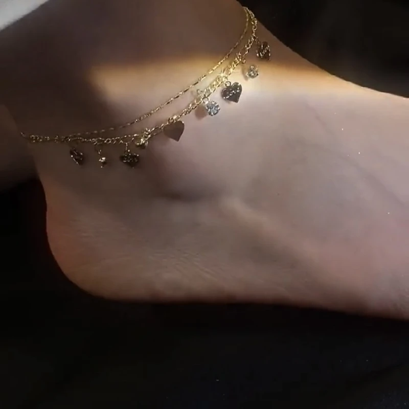 Gorgeous Love Shape Rhinestone Double Layer Anklet