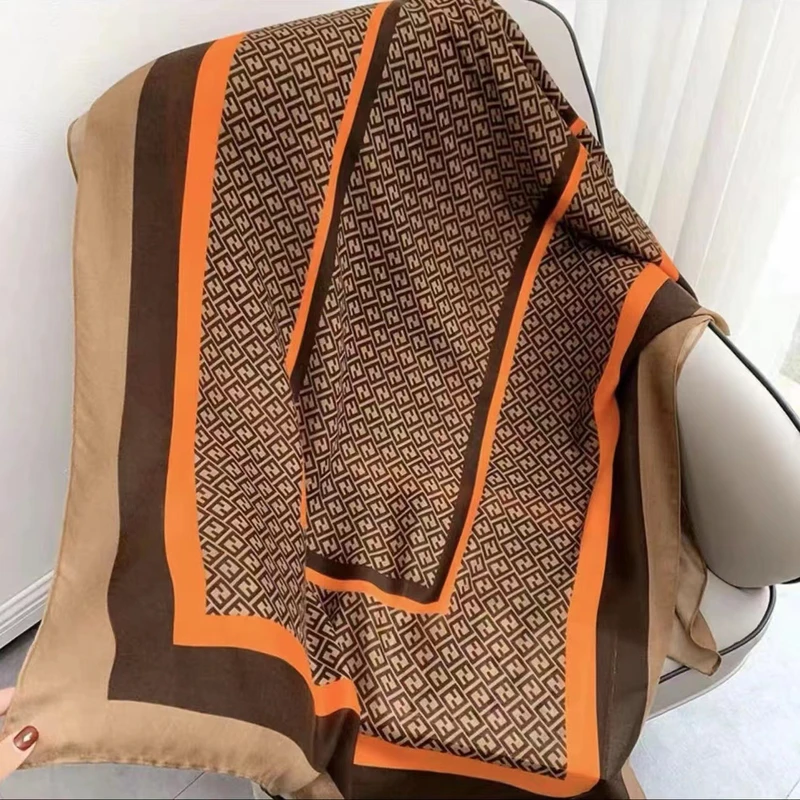 Gorgeous orange brown mixed printed hijab / orna - Thumbnail 3