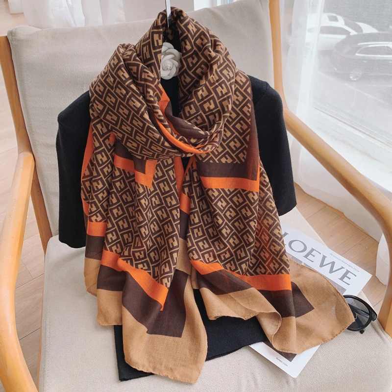 Gorgeous orange brown mixed printed hijab / orna - Thumbnail 4