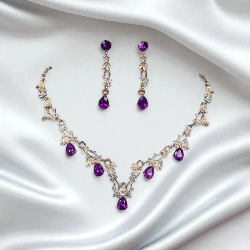 Gorgeous purple color necklace earrings set