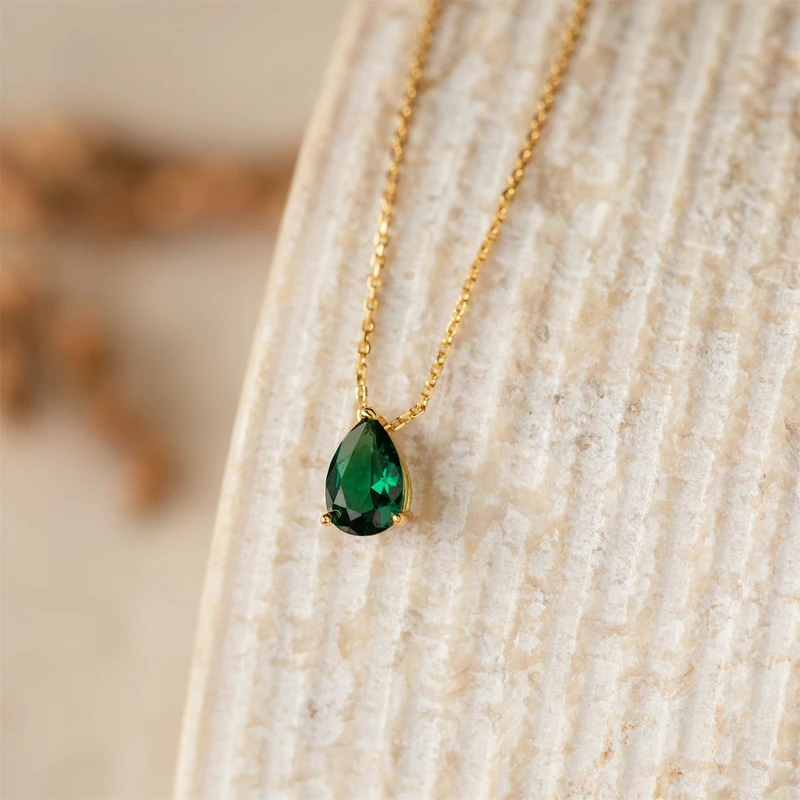 Water drop Green Pendant Necklace - Thumbnail 3