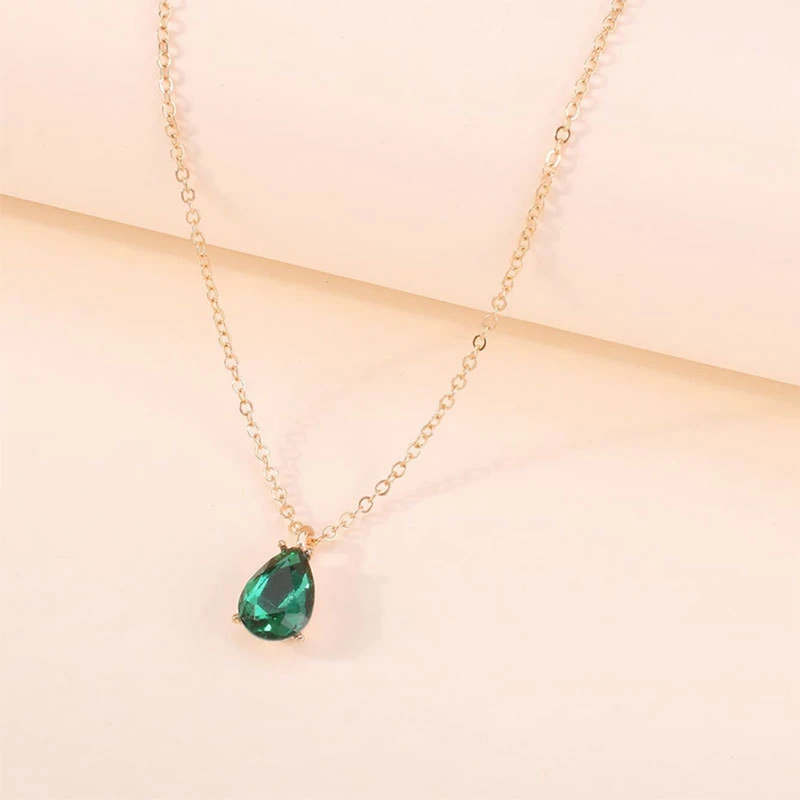 Water drop Green Pendant Necklace - Thumbnail 4