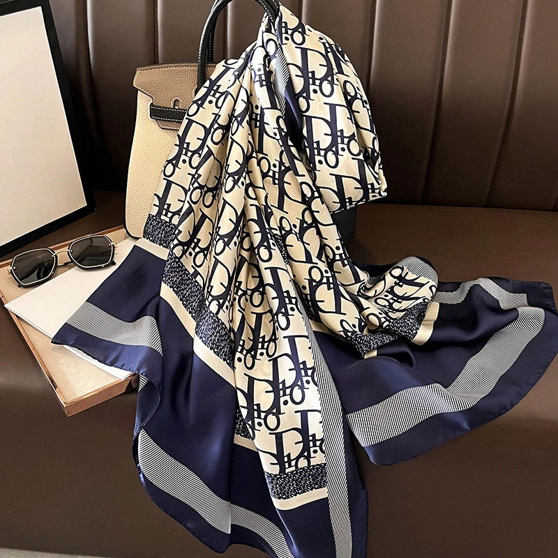 Elegant navy blue printed viscose hijab