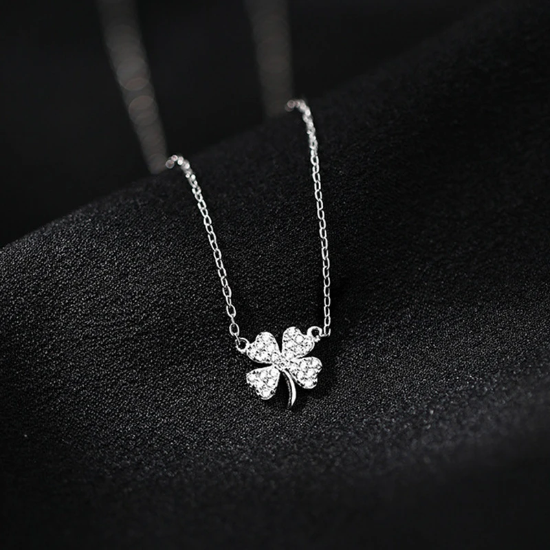 Sophisticated silver color four leaf clover neckpiece