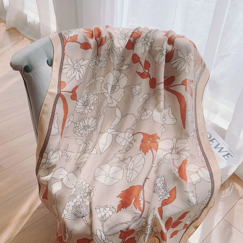Light cream flower printed soft hijab