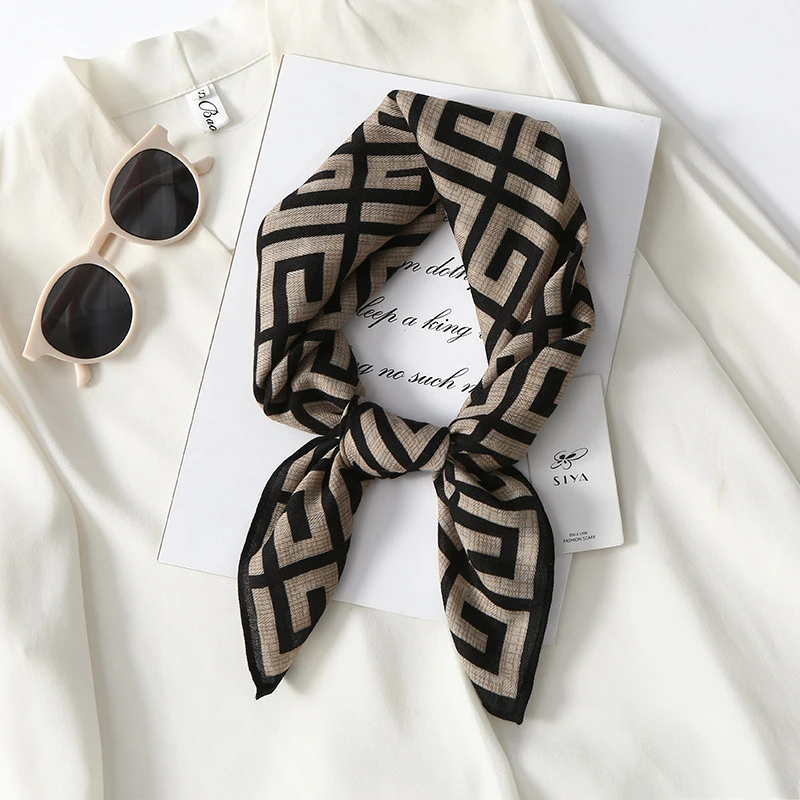 Beige & black mixed pattern silk scarf