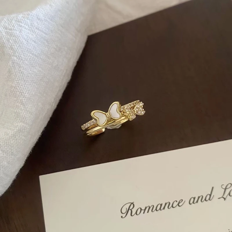 Beautiful golden color twin heart shaped crystal ring