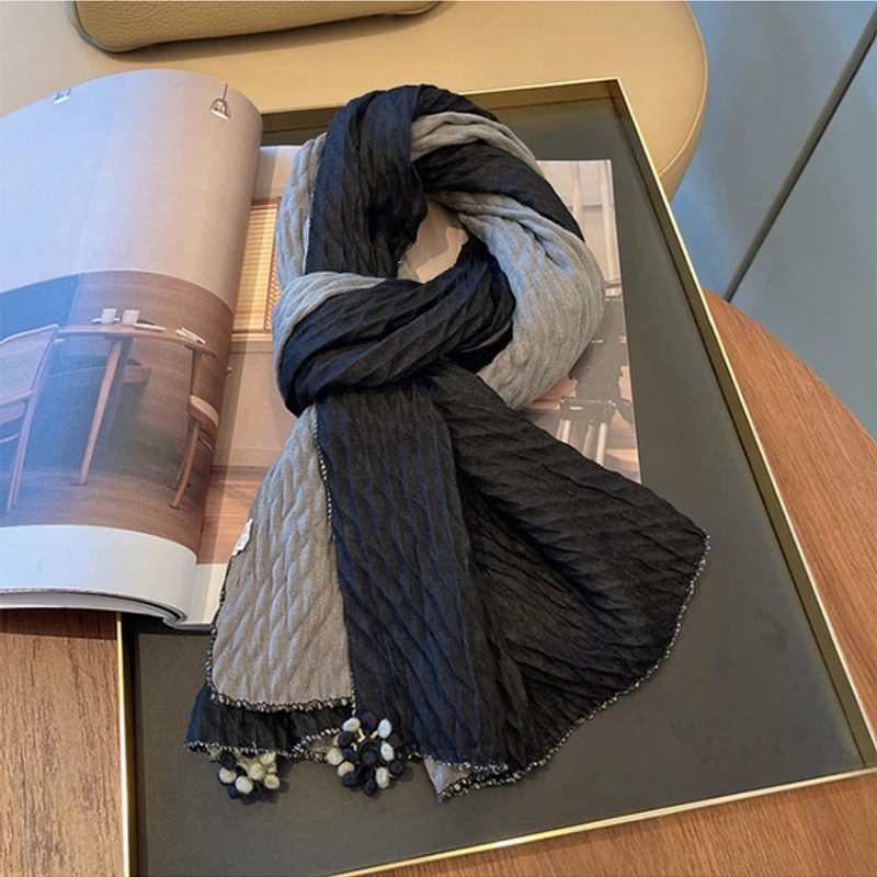 Classy ash & black patterned cotton hijab