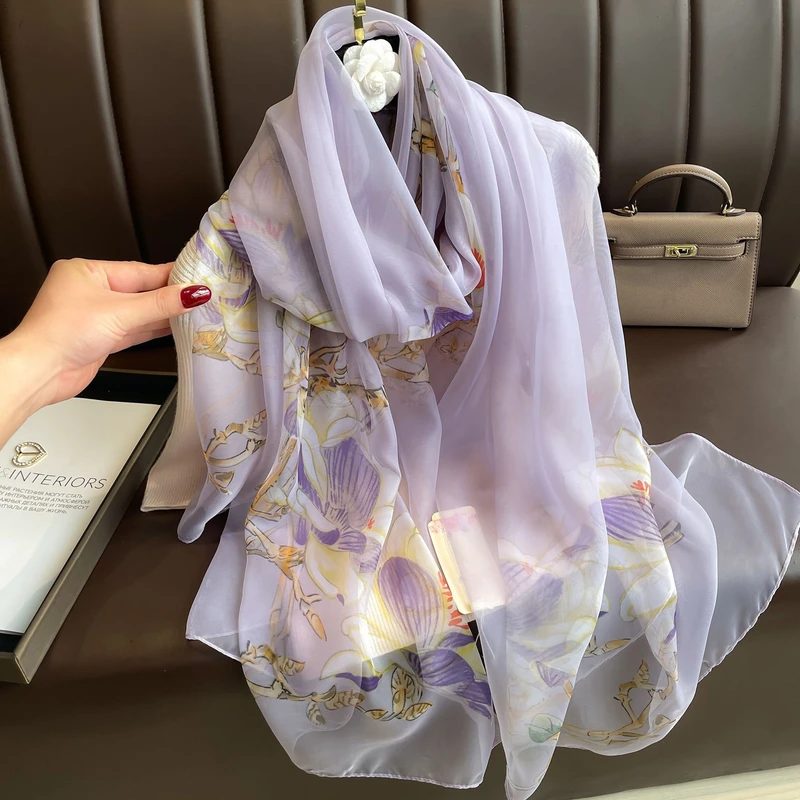 Elegant purple orchid long silk hijab /orna