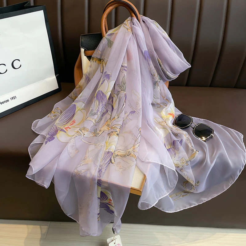 Elegant purple orchid long silk hijab /orna