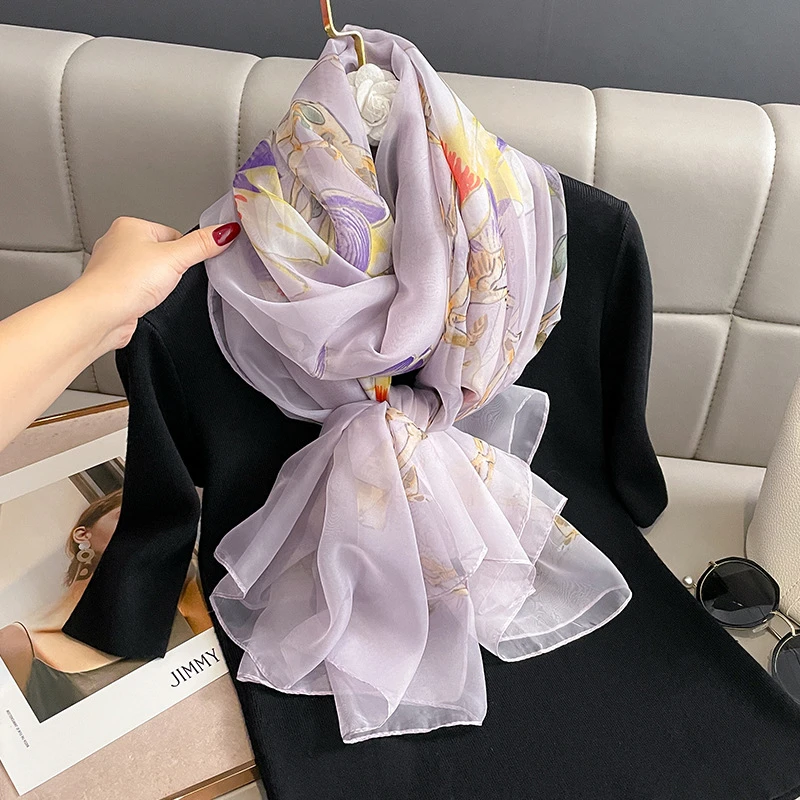 Elegant purple orchid long silk hijab /orna - Thumbnail 3