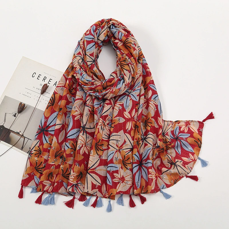 Beautiful Red Color Tassel Cotton Hijab/Orna