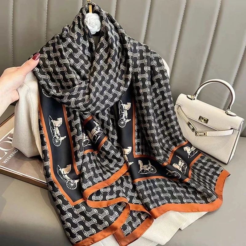 Black & brown Luxury  printed silk hijab /orna - Thumbnail 4