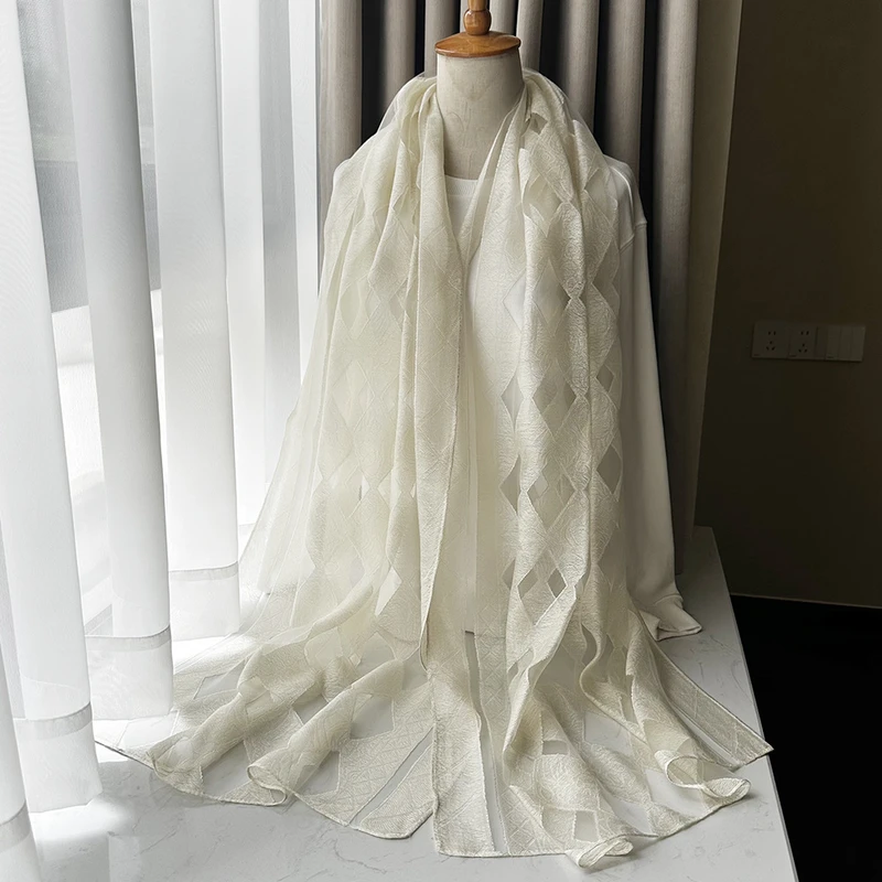 Classy Cream Color Long Organza Silk Scarf