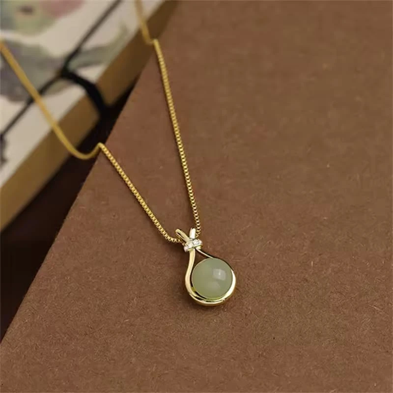 Stainless steel-green lucky bag pendant necklace