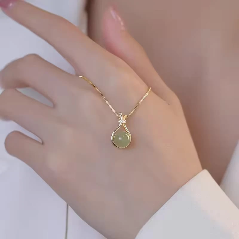 Stainless steel-green lucky bag pendant necklace - Thumbnail 3