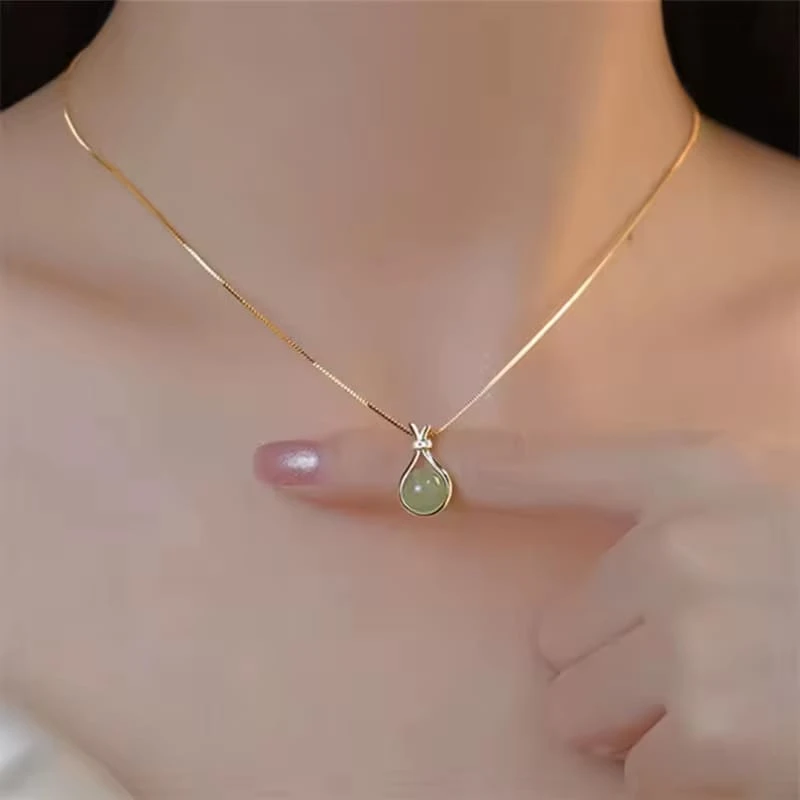 Stainless steel-green lucky bag pendant necklace - Thumbnail 4