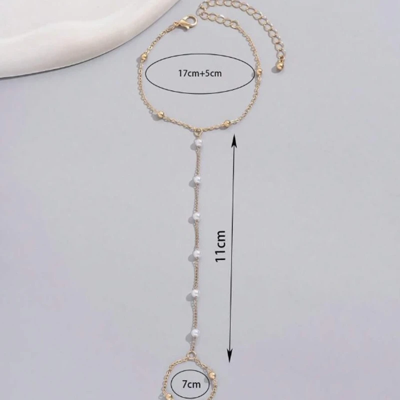Elegant Pearl Link Bracelet Finger Ring For Women Connecting Ring Bracelet Chain Bracelet