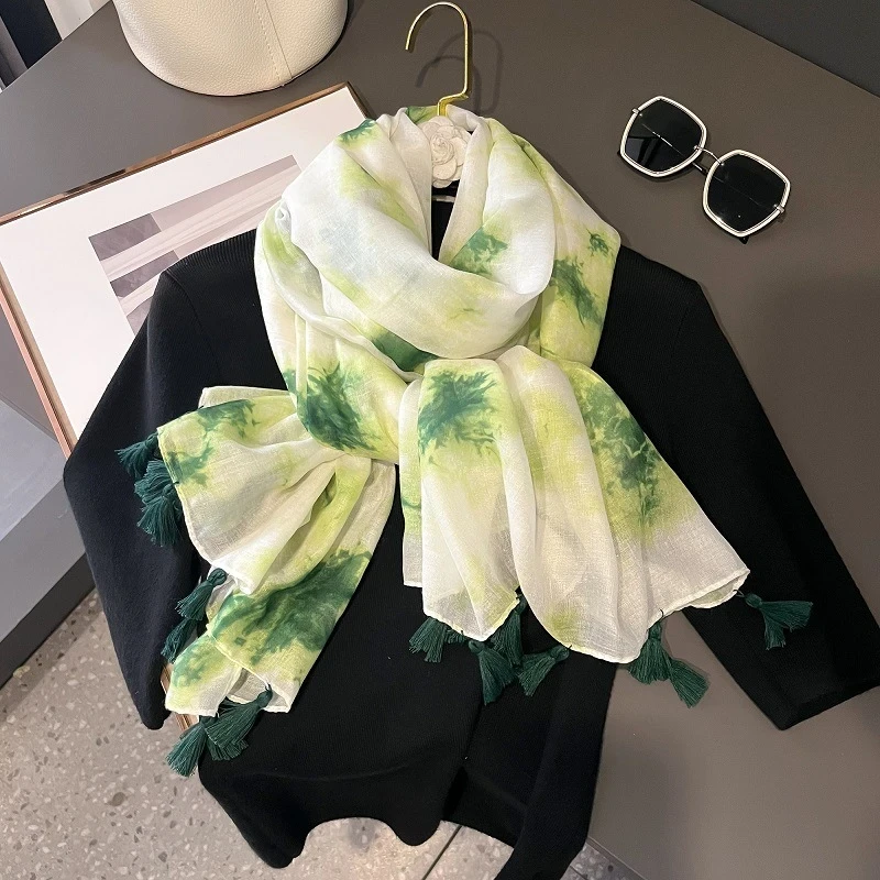 Stylish gradient ink printed green long hijab/orna