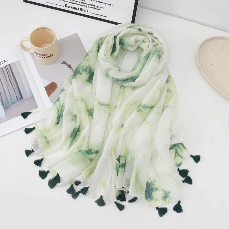 Stylish gradient ink printed green long hijab/orna