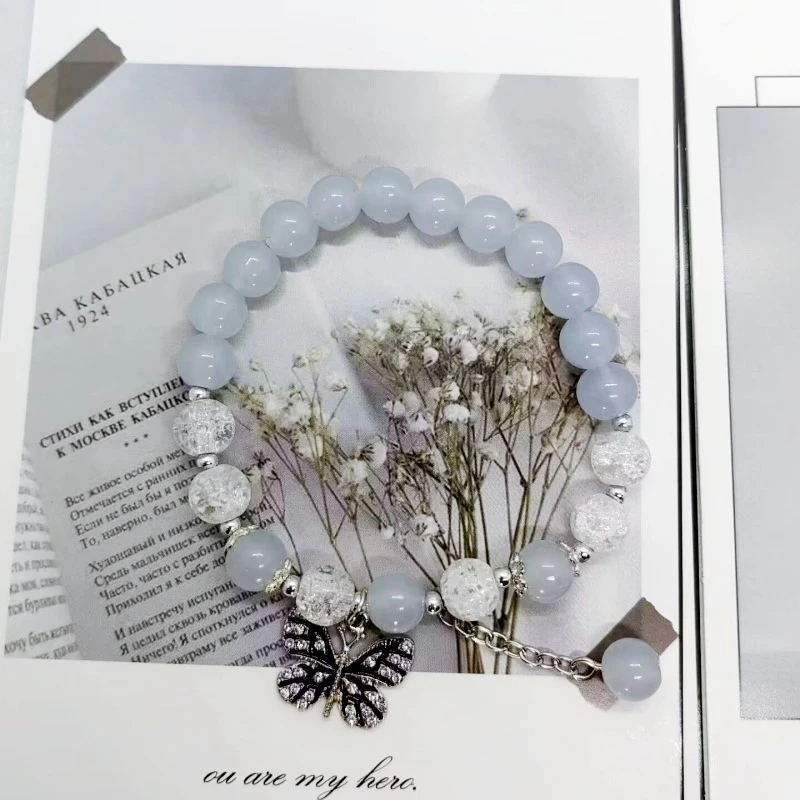 Blue popcorn butterfly beaded bracelet