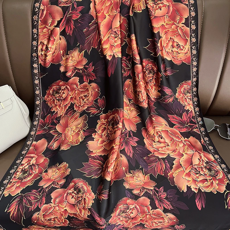 Multicoloured floral printed silk hijab - Thumbnail 3