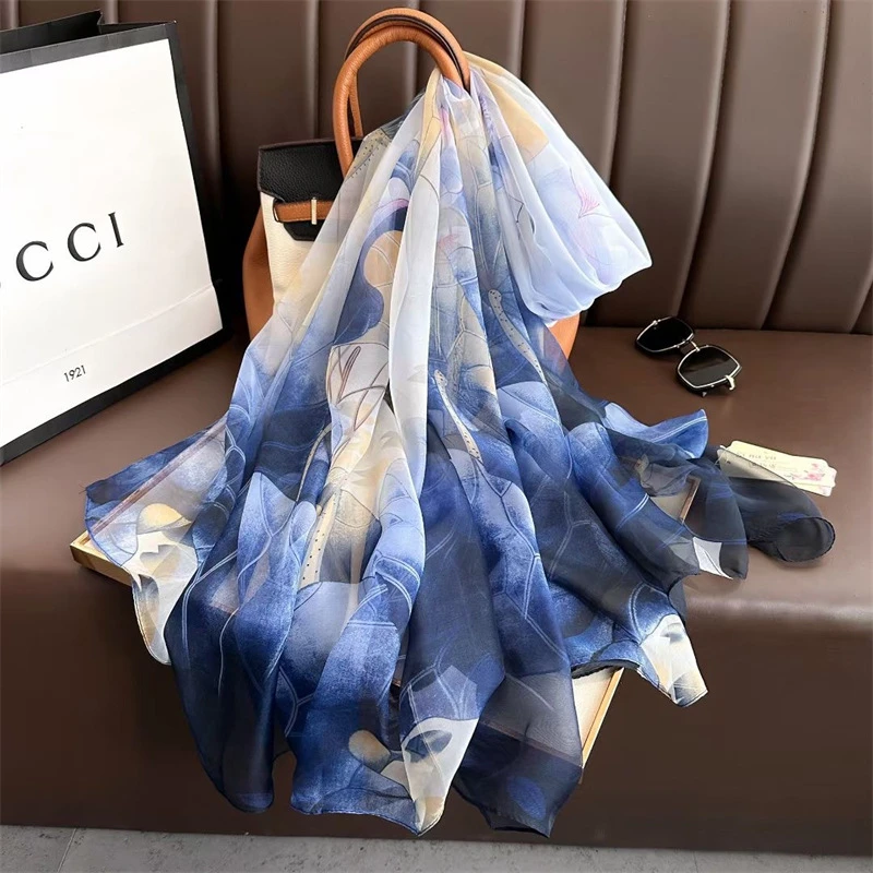Beautiful ocean blue long silk hijab / orna