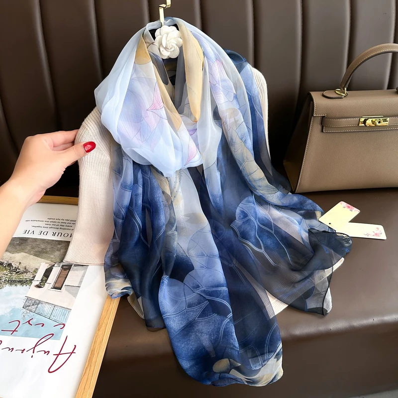 Beautiful ocean blue long silk hijab / orna