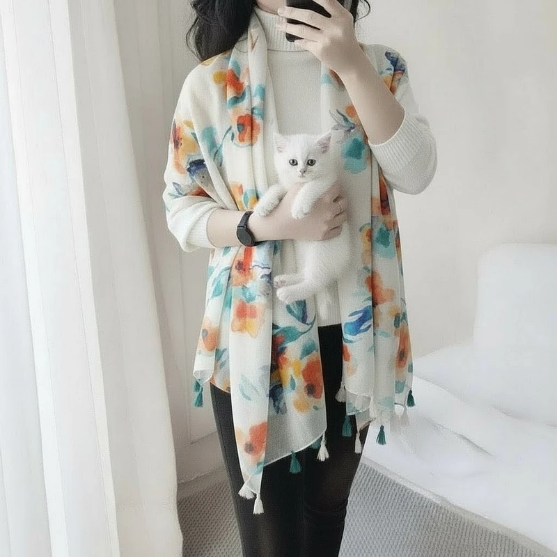 Colorful floral printed tassel cotton hijab/orna
