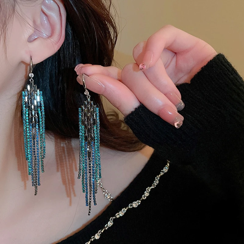 Elegant Blue Color Tassel Earrings