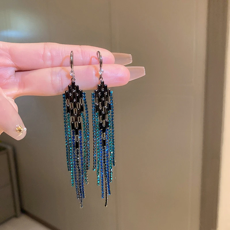 Elegant Blue Color Tassel Earrings
