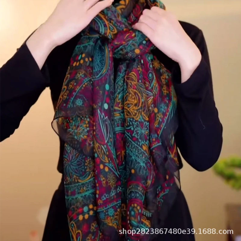 Bohemian soft long silk scarf / orna - Thumbnail 3