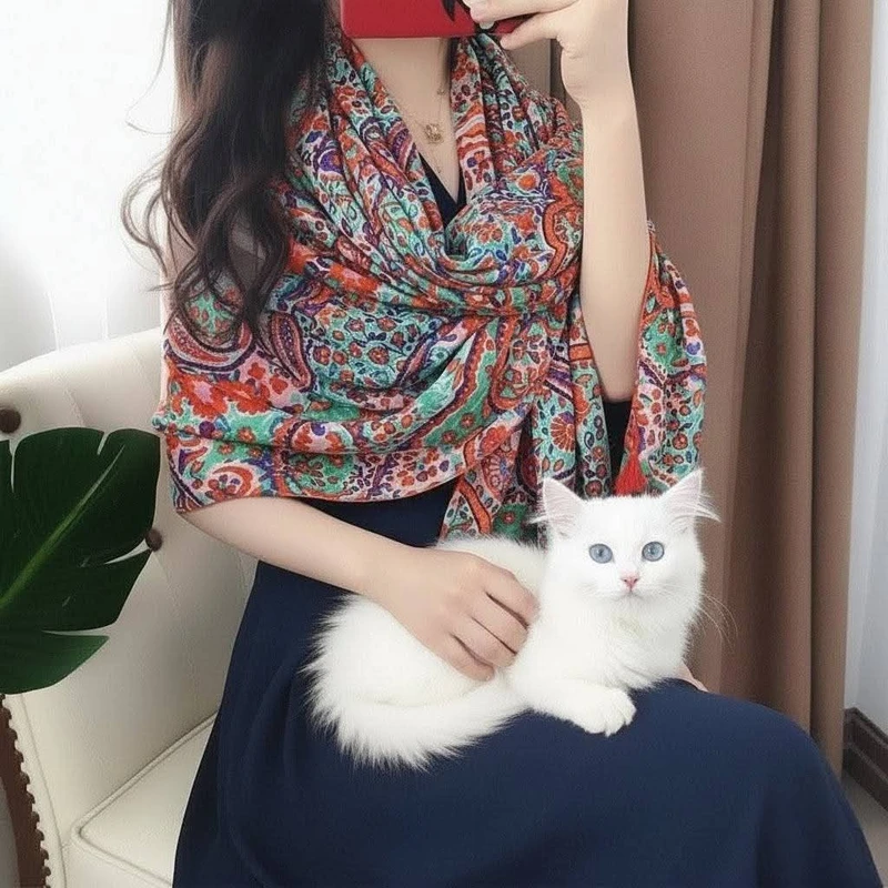Multicoloured Soft Cotton long Tassel Hijab