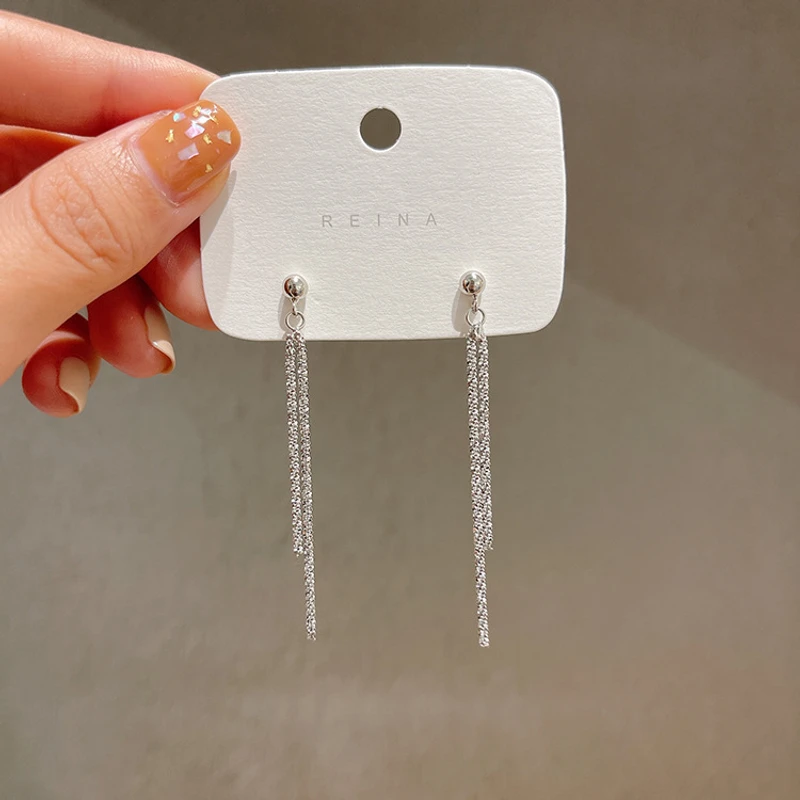 Pretty crystal long tassel  earrings